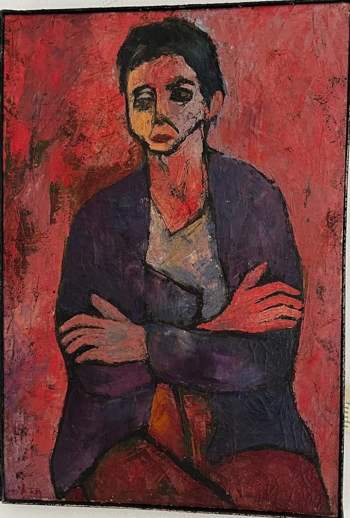 Schilderij van Jeihan, portret met gekruiste armen